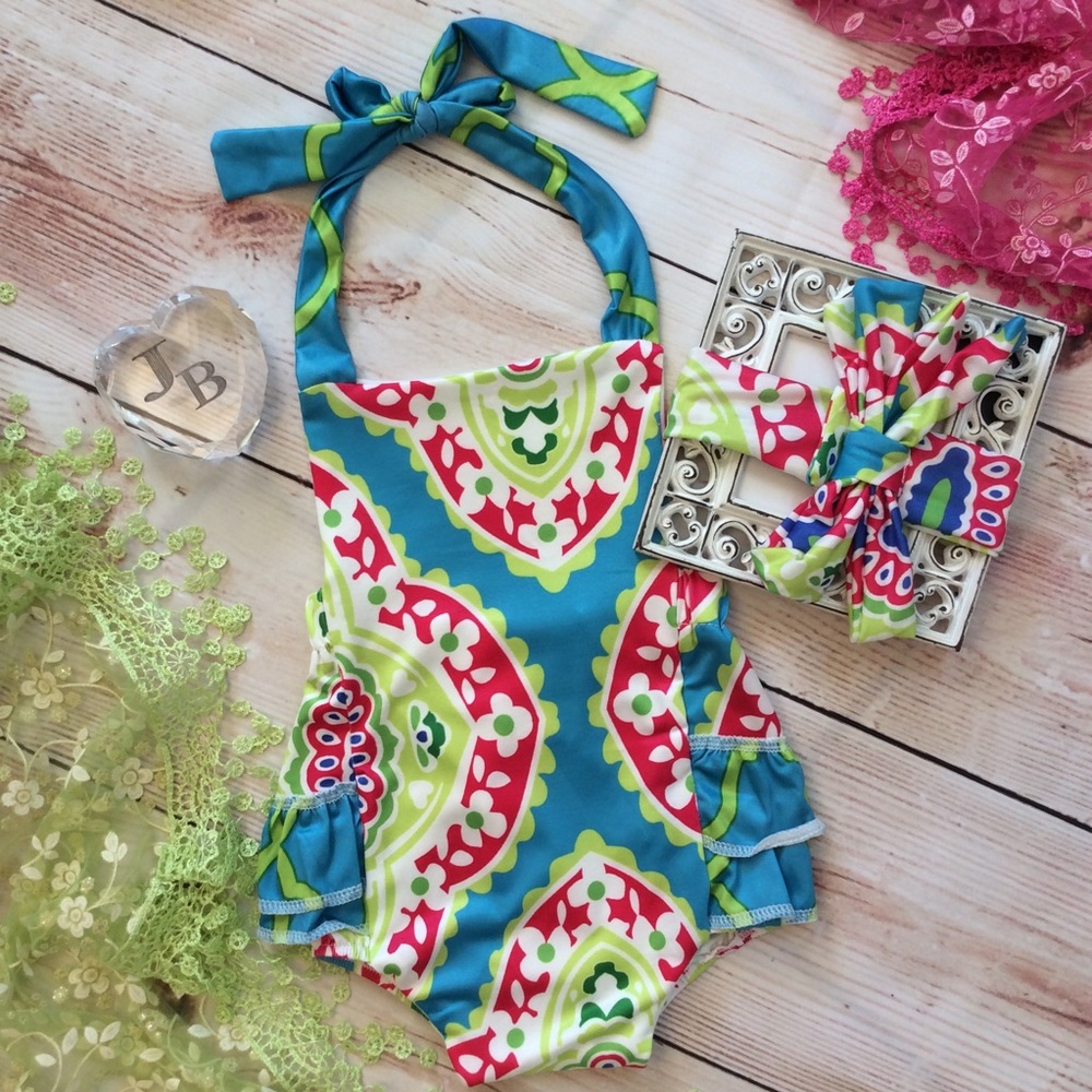 Boutique Baby Girl Paisley Romper & Headband